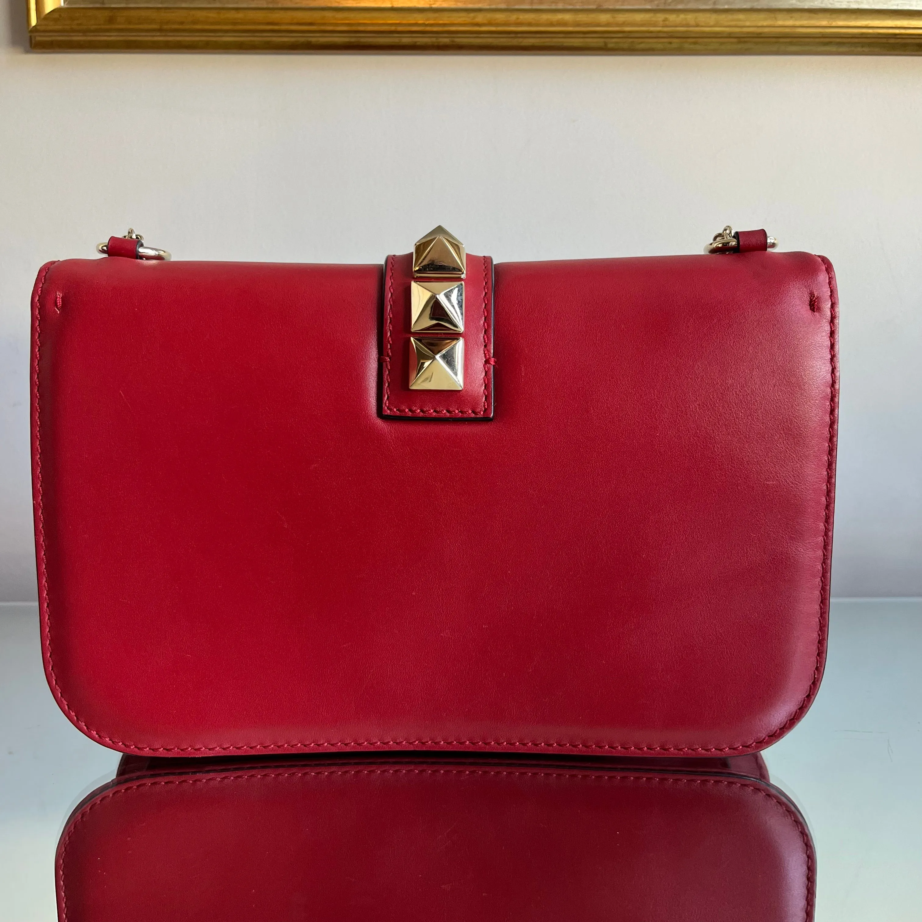 Bolsa Valentino Rockstud Em Couro Vermelho