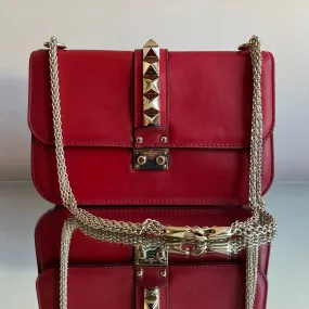 Bolsa Valentino Rockstud Em Couro Vermelho