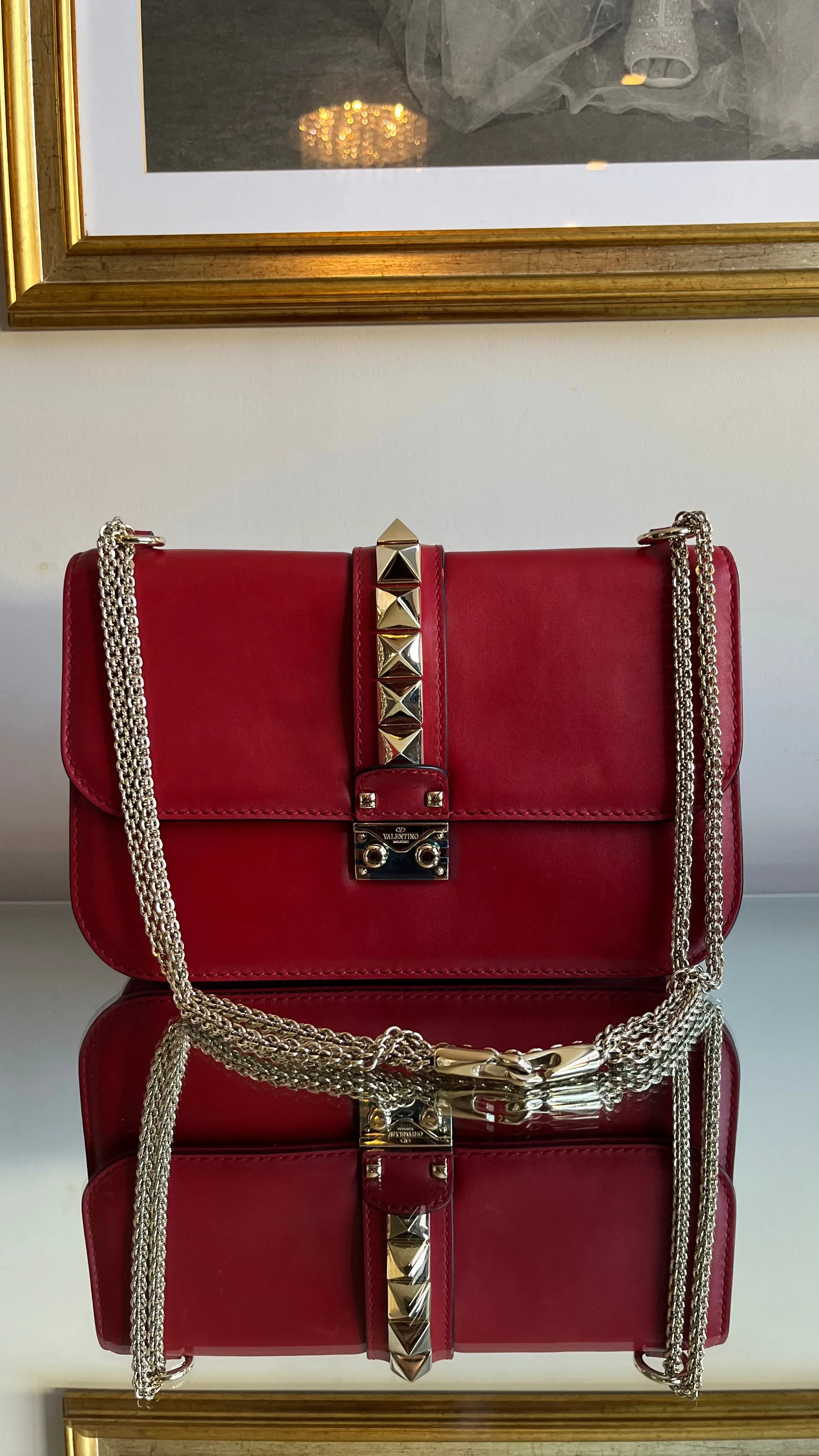 Bolsa Valentino Rockstud Em Couro Vermelho