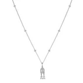 Diamant Sculptural Dangling Necklace, 18k White Gold, Arch Cut Diamond and Brilliant Diamonds