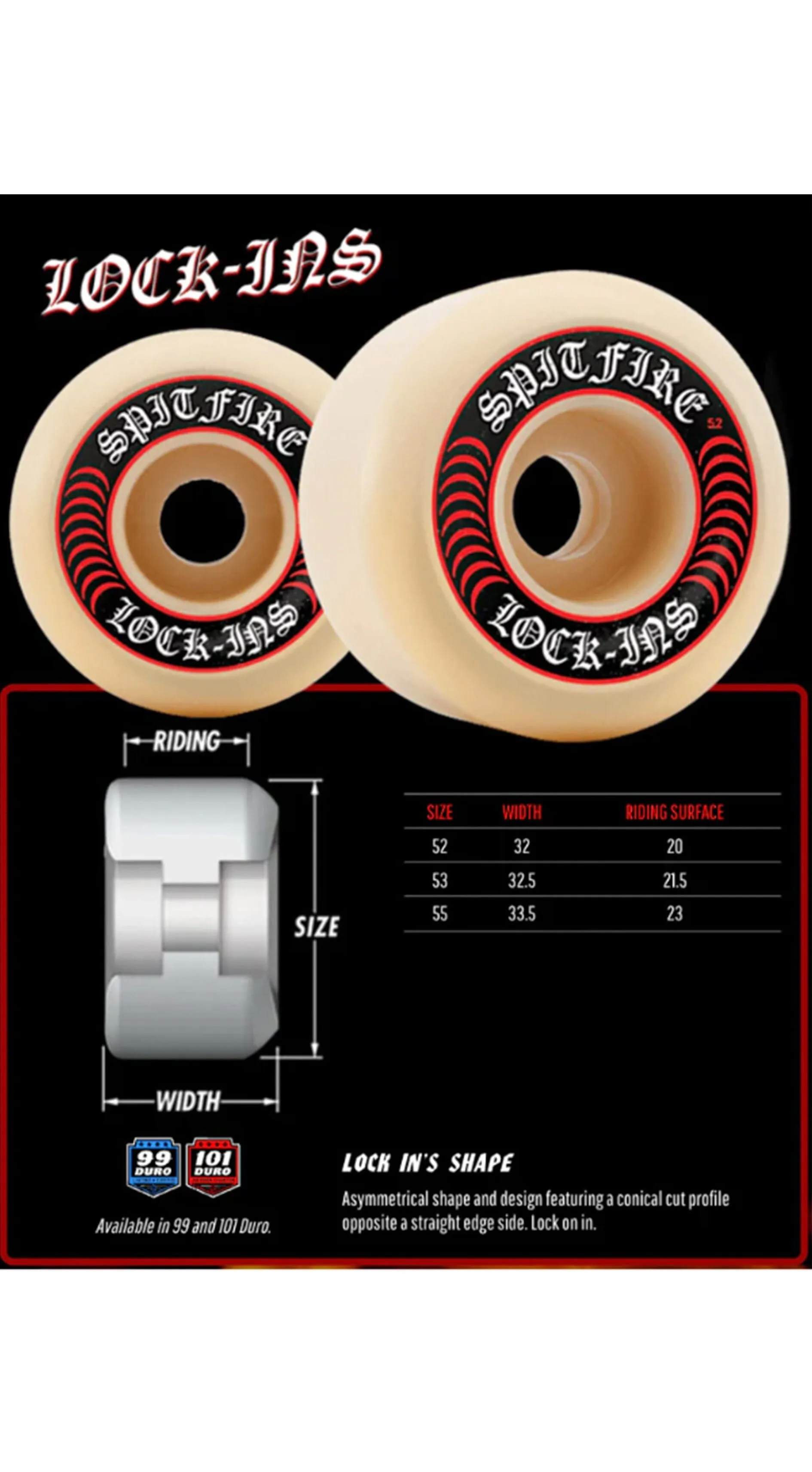 Spitfire F4 Lock In 55mm 101A Skateboard Wheels- Ruedas